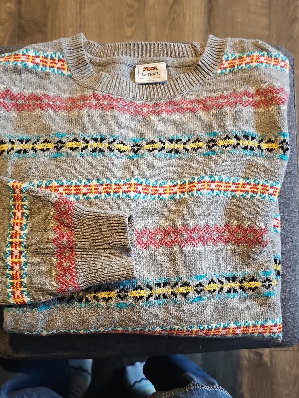 Le Tigre Gray Crewneck Sweater Grand Isle Xlarge 1990's Men Bohemian